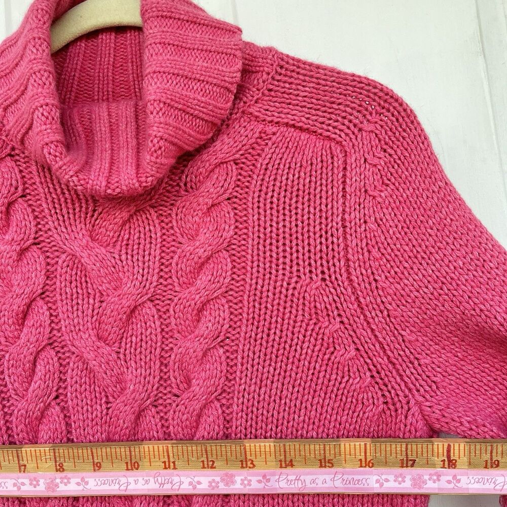 Express L Pink Fuchsia Cable Knit Sweater Merino Wool Angora Cashmere Cowl Neck - Picture 4 of 11